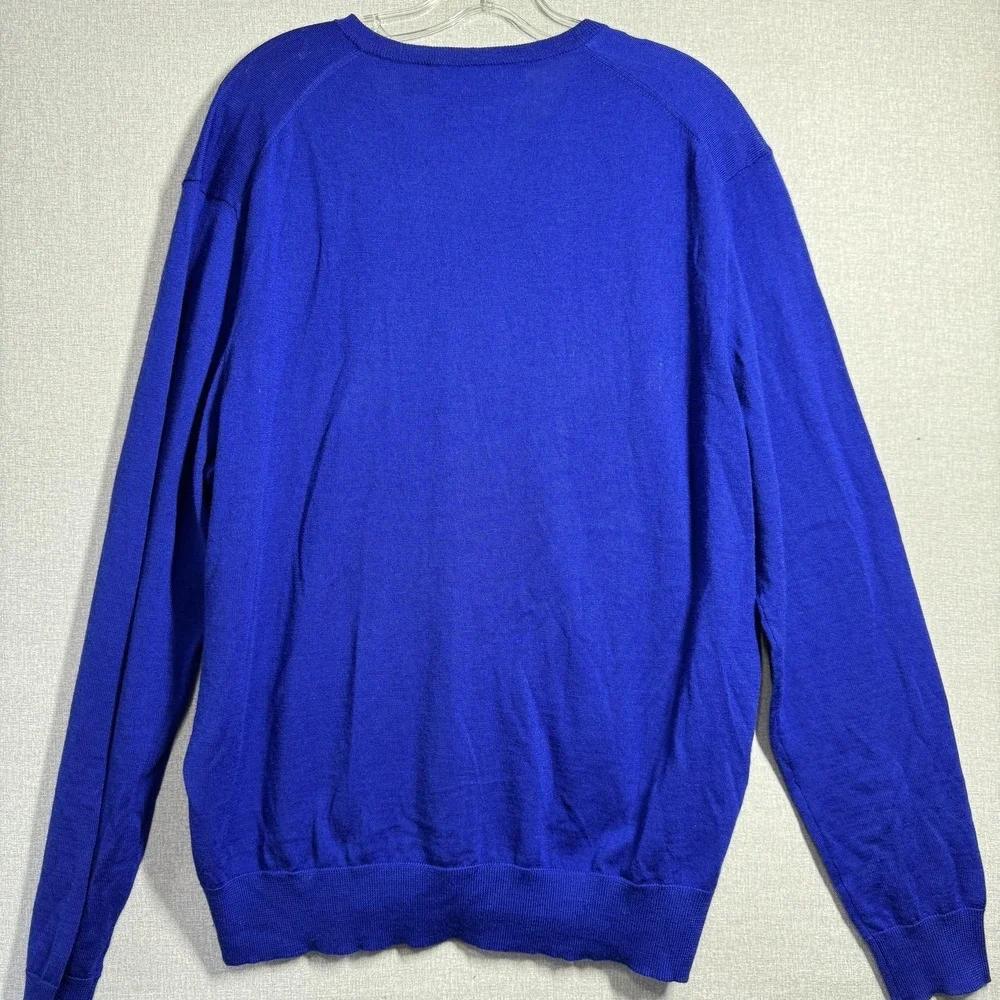 Polo Ralph Lauren Sweater Mens XL‎ Blue V Neck 100% Merino Wool Pullover Knit